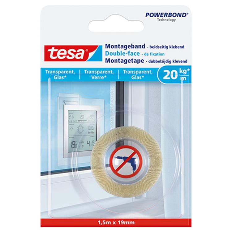TESA POWERBOND MONTAGETAPE TRANSPARANT 1,5MX19MM