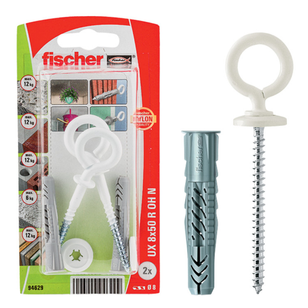 Fischer Universeelplug UX 8 x 50 R OH met rand en ooghaak