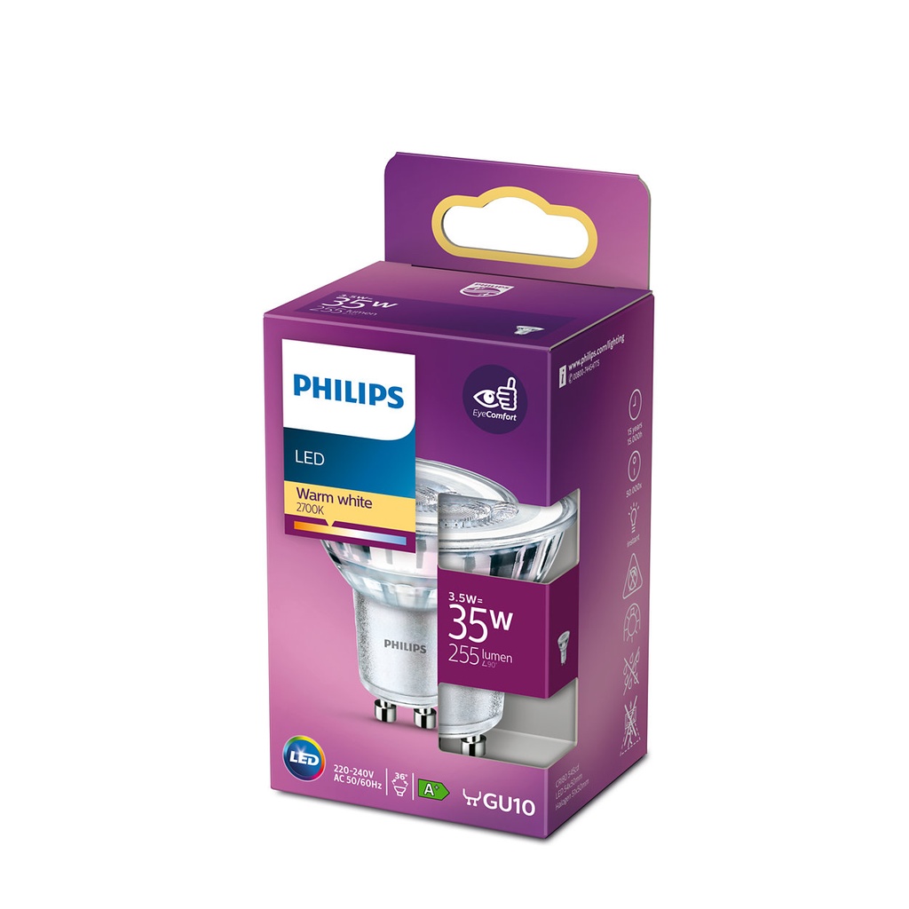 LED SPOTLAMP GU10 WARMWHITE 3,5W (35W)