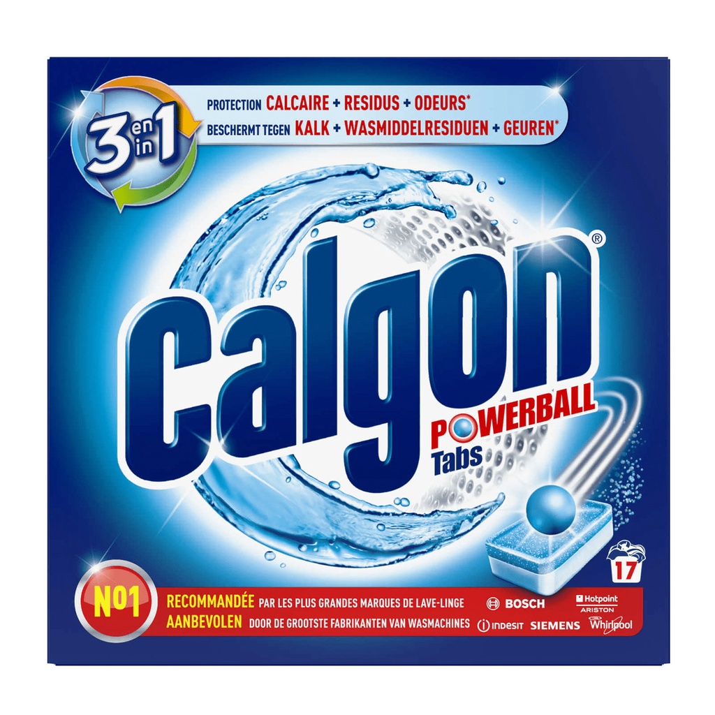 Calgon Powerball Tabs 3in1 – Beschermt Tegen Kalk – Wasmiddelresiduen – Geuren 17 wasbeurten