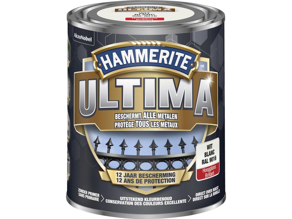 Hammerite Ultima metaallak hoogglans 0,75l wit