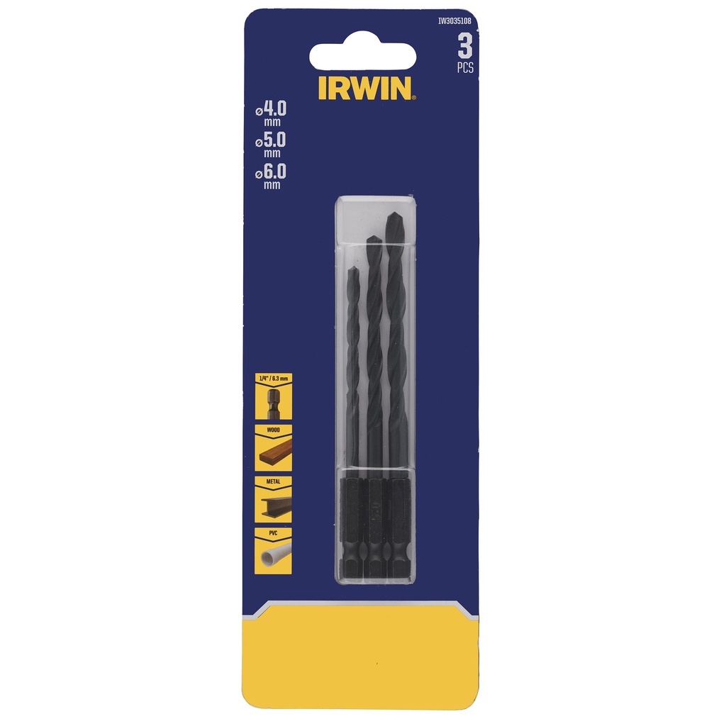 IRWIN HSS metaalboren set 3stuks HEX Ø4/5/6,0mm