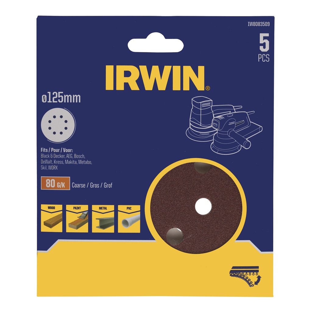 IRWIN Schuurschijf Rond Ø125mm Zelfklevend K80 5 PCS