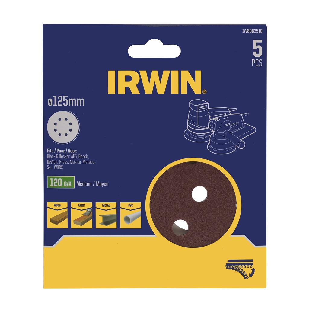 IRWIN Schuurschijf Rond Ø125mm Zelfklevend K120 5 PCS