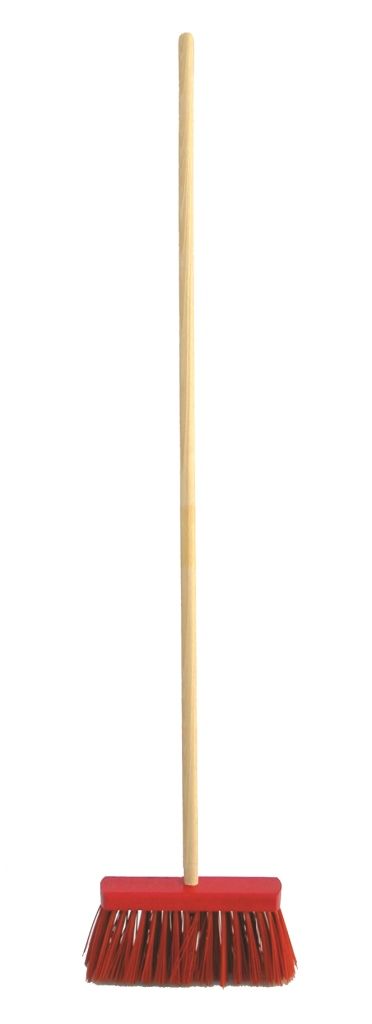 Straatborstel 31 cm met lange rode haren in pvc met steel 1,50 m