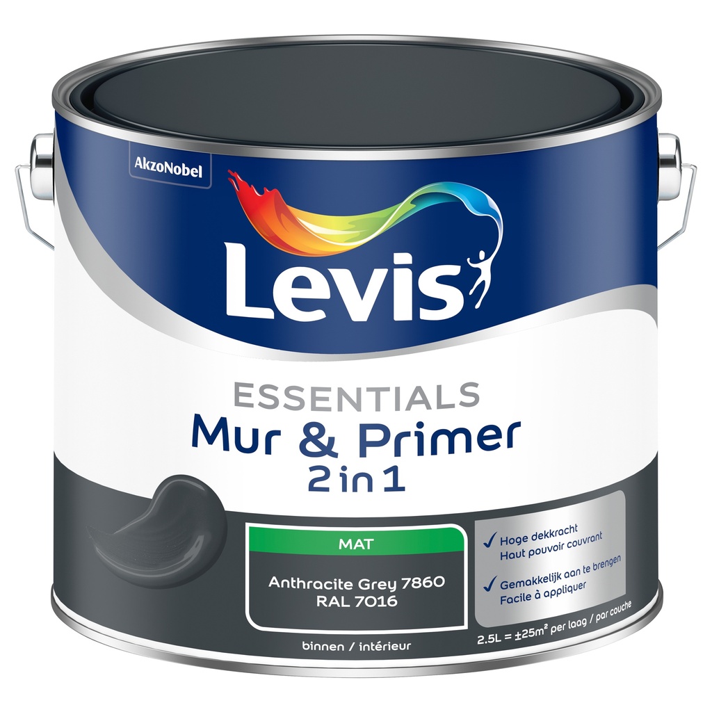 Levis Essentials Mur&Primer 2.5L Anthracite Grey