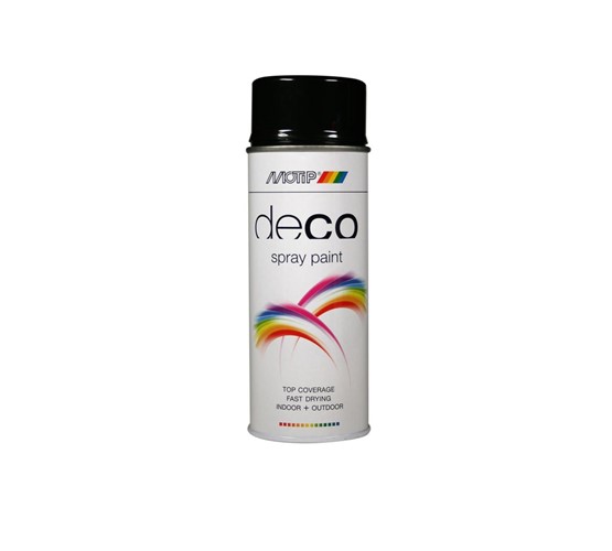 MOTIP DECO LAK HOOGGLANS RAL 9005 DIEP ZWART SPUITBUS  150ml