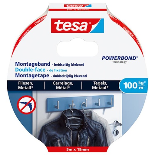 [1051186] TESA POWERBOND MONTAGETAPE 5MX19MM TEG&MET