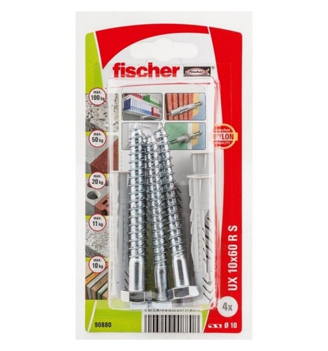 [90880] Fischer Universeelplug UX 10 x 60 R met Rand en Schroef 4st