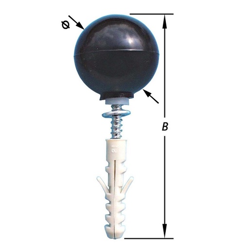 [S-2266-1] Deurstop Bol Schroef+Plug - 35x77mm - Wit