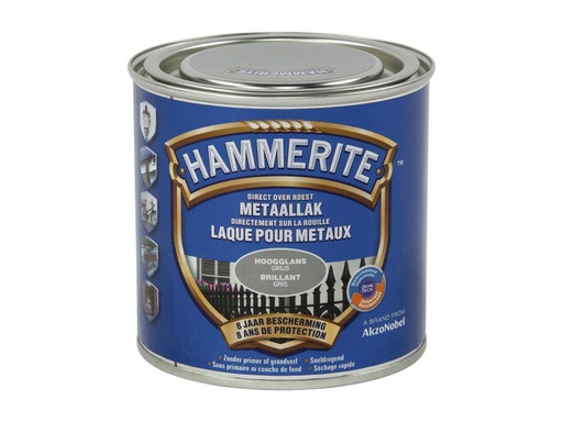 HAMMERITE METAALVERF HOOGGLANS GRIJS 250ml***