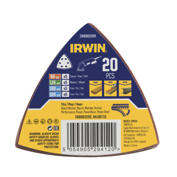 [IW8083209] IRWIN Set Schuurvellen Delta 92x92x92mm Zelfklevend K60/K120/K180/K320 20PCS