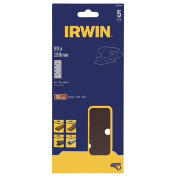 [IW8083722] IRWIN Schuurvel 190x93 mm K80 Zelfklevend met Perforatie voor B+D 5 PCS
