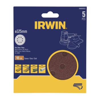 [IW8083512] IRWIN Schuurschijf Rond Ø125mm Zelfklevend K40 5PCS