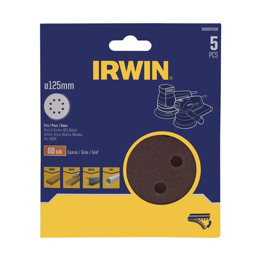 [IW8083508] IRWIN Schuurschijf Rond Ø125mm Zelfklevend K60 5 PCS